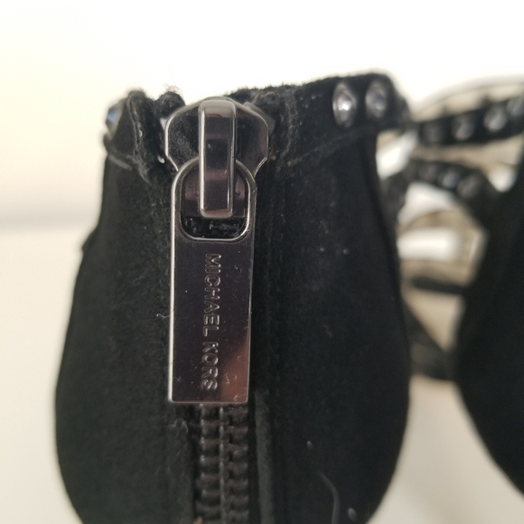 Michael Michael Kors Maddie Jeweled T-Strap Suede Peep Toe Heels Black Size 9 - Picture 5 of 12